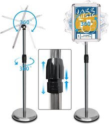Dingo A4 Sign Holder Stand Adjustable Poster Display Stand, Floor Display Stands Replaceable Advertisement with Stable Metal Base, (Sliver)
